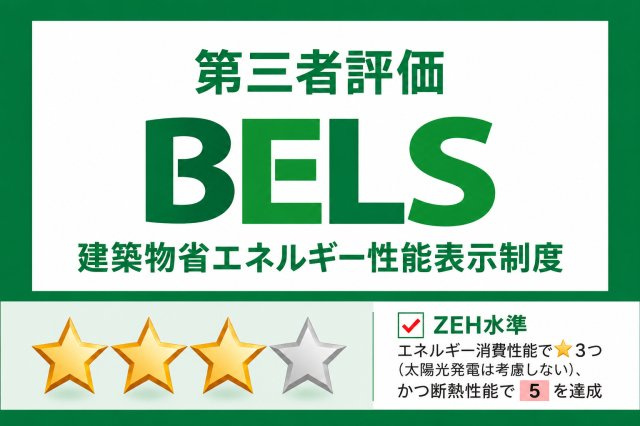 江戸川区江戸川２丁目新築戸建【限定1棟】の省エネ性能ラベル|第三者評価「BELS」を取得！ZEH水準を満たす高い省エネ性能と断熱性能で、家族が一年を通して快適に暮らせる住環境を実現します！