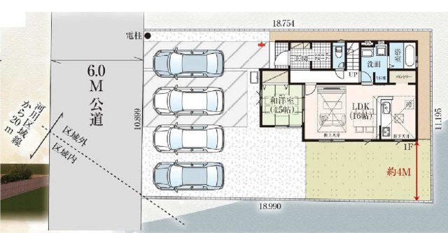 新築　前橋市南町5期　GRAFARE　1号棟の区画図|1号棟　区画図　西側接道幅員約6ｍ
