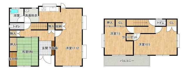 宇城市不知火町亀松の中古一戸建の間取り