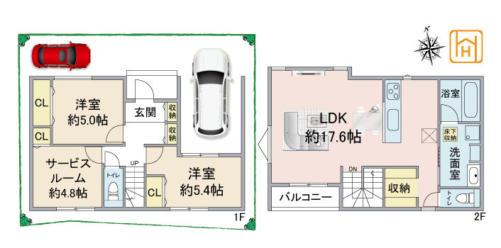 箕面市瀬川2丁目新築一戸建て│2SLDK＋駐車2台可の間取り|※現況と図面が異なる場合現況を優先いたします。