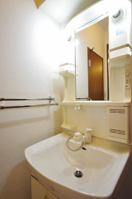 セピアコートDの洗面所|シャンプードレッサーで寝癖直しも楽々です