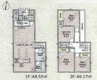 【間取り】 | 南区新戸  1号棟 第15 | 3LDK+1S（洋室仕様）　防犯カメラ（利用時Wifi接続必要）　引き違い窓シャッター付