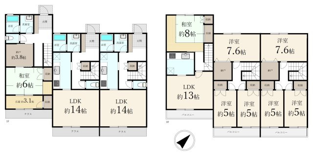 練馬区早宮1丁目の間取り|土地面積337.88m2、建物面積251.38m2 3LDK×3部屋　ダイワハウス施工テラスハウス
3世帯住宅や賃貸併用、寮など使い方は自由です