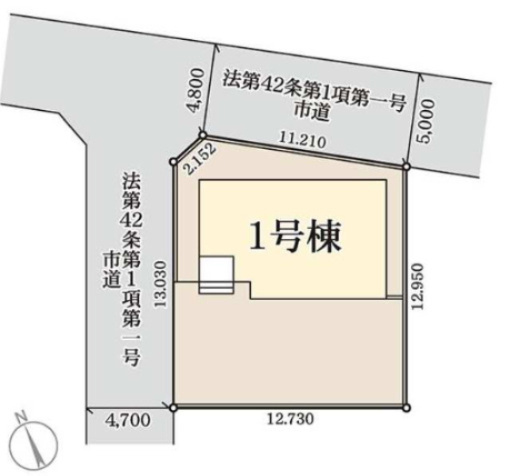 リーブルガーデン八幡町第7　の区画図|北・西側が幅員約4.7m以上の公道に面した、開放感と陽当たりに優れた角地です。