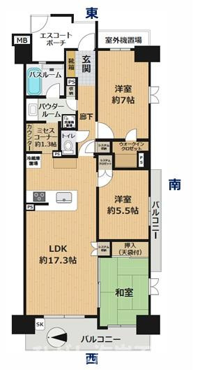 グランシティ湘南海岸Ⅱガレリア・プラージュの間取り|東向き　3LDK