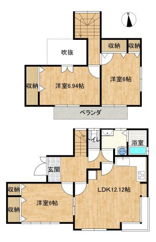 大平町新　中古戸建　敷地45坪の間取り