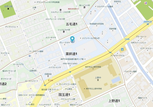 ハイネスピア六甲薬師通の地図