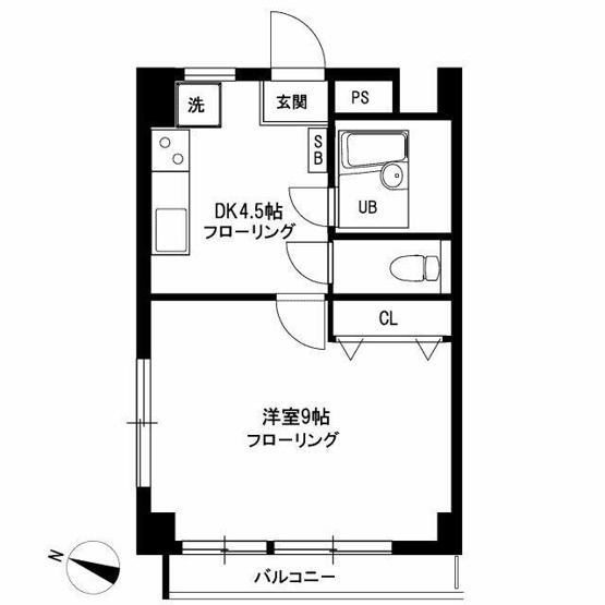 【間取り】 | ヴィラセントラル | 南西向きの１ＤＫ