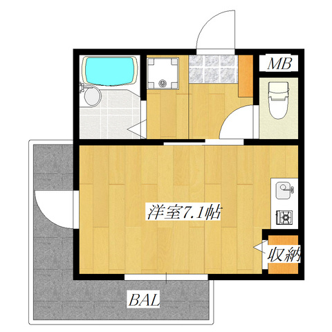 昭和ヒルズの間取り|広めのワンルーム！綺麗な間取り！
