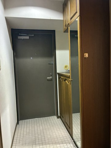 グランドール西条弐番館の玄関|収納スペースが充実した玄関。全身鏡付きで、お出かけ前の身だしなみチェックにも便利です。