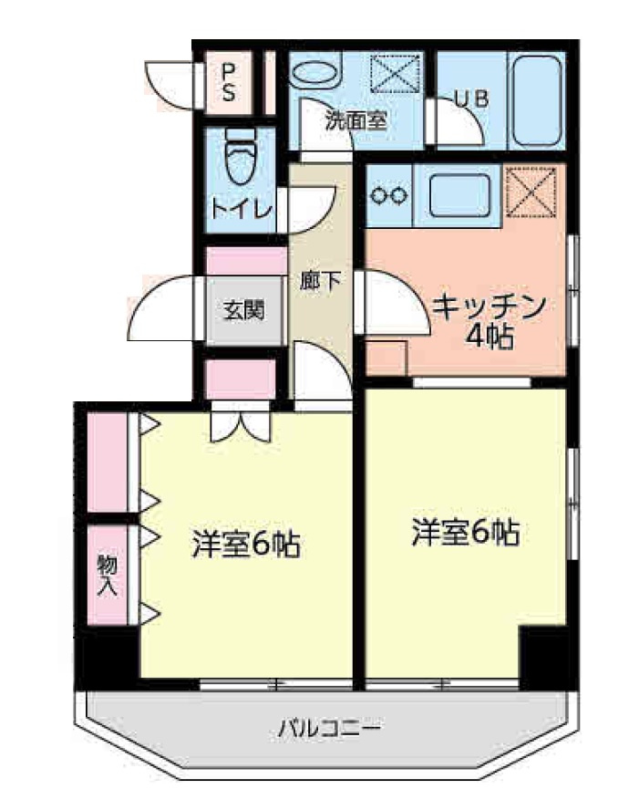矢口渡駅人気賃貸1LDKの間取り|間取り　南向きバルコニー南東角部屋！1LDKのように使える2K