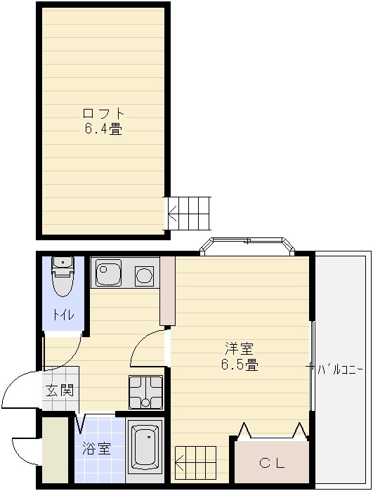 シャルムコートの間取り|柏原市　1K（ロフト付き）