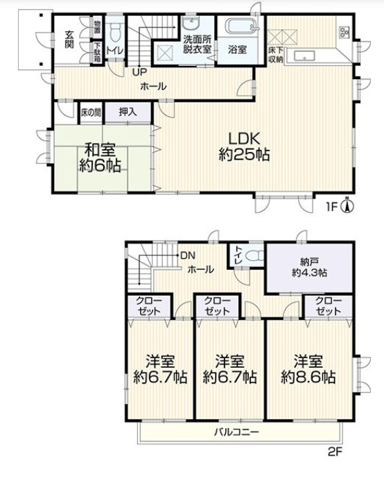 宇都宮市新富町2075　中古戸建の間取り|全室南向きで陽当たりの良い間取りです