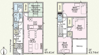 【間取り】 | 平塚市纒1丁目  2号棟 第23 | 4LDK　防犯カメラ（利用時Wifi接続必要）　引き違い窓シャッター付　ピッキング対策付玄関ドア