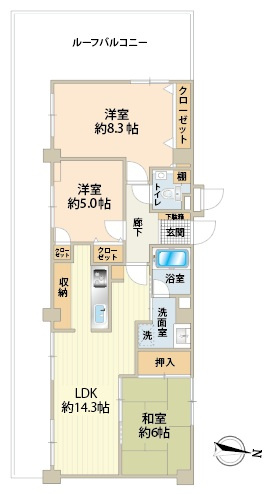 最上階角部屋、ルーフバルコニー付住戸