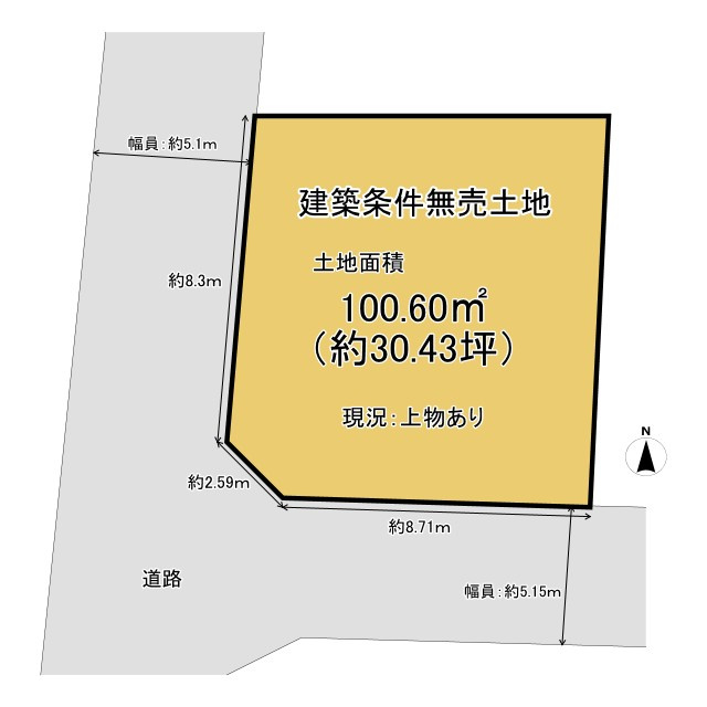 長岡京市今里蓮ヶ糸の土地図|土地面積100.60㎡
角地の