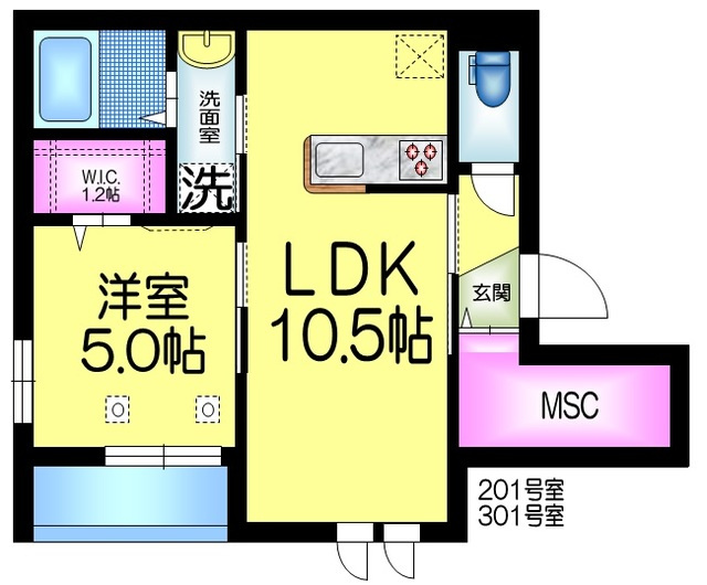 メゾンＮＳの間取り|★最上階角部屋二面採光★１フロア２世帯★