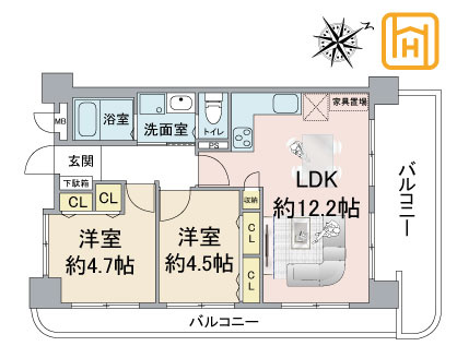 リブコート武庫川の間取り|※現況と図面が異なる場合現況を優先いたします。
