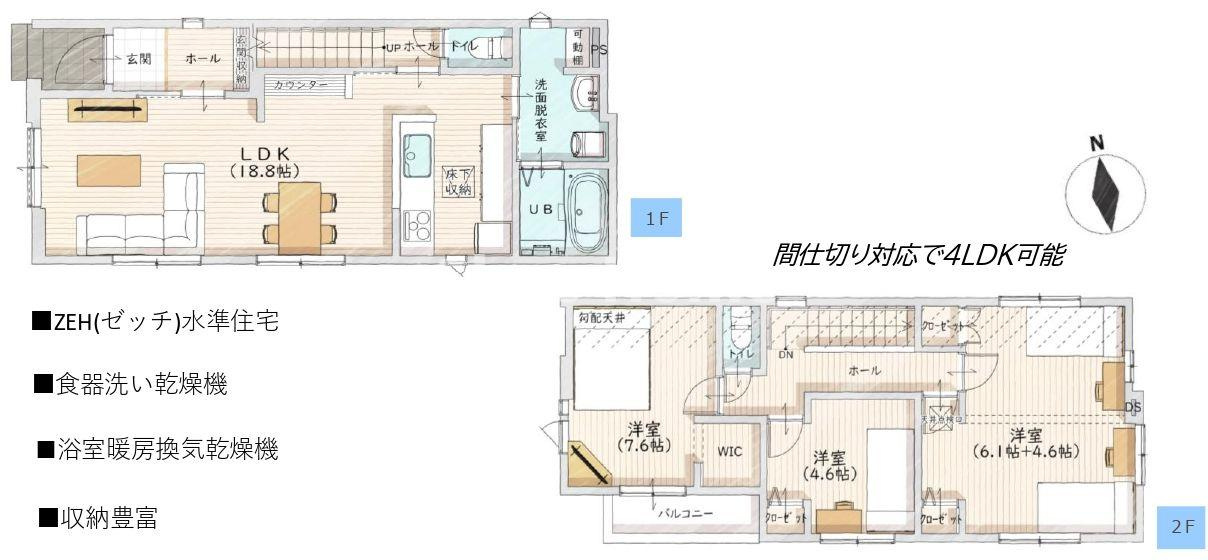 葛飾区西水元3丁目新築分譲住宅の間取り|3LDK＋ウォークインクローゼット＋カースペース並列2台