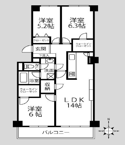 グリーンコープ南大沢５号棟の間取り|～南大沢駅徒歩5分　南向き3LDK　管理体制良好、周辺環境も整っているマンションです～