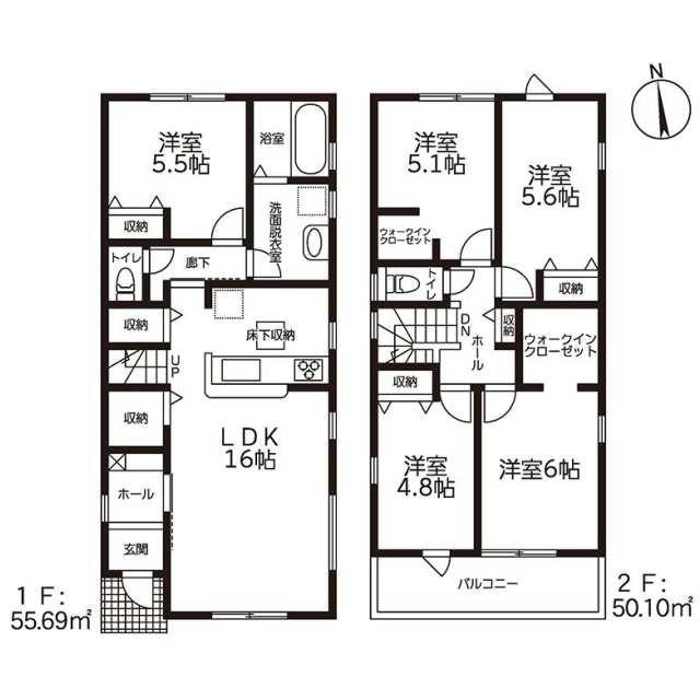 新築戸建て・仲介手数料無料）稲沢市井之口柿ノ木町・２号棟の間取り