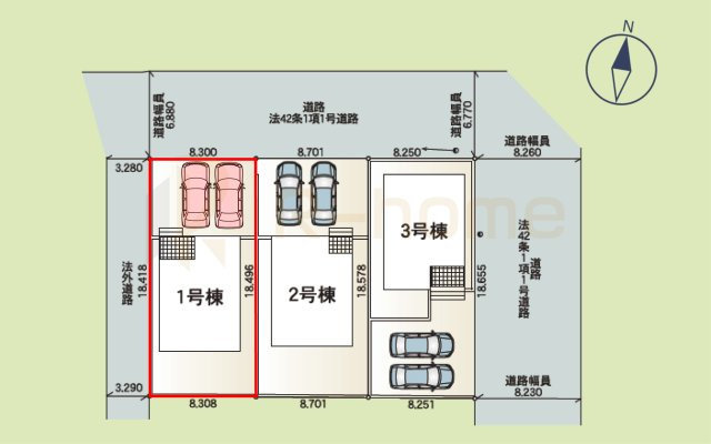 土浦市中高津第10　新築戸建て　1号棟の区画図|大きなお買い物だからこそ、メリット・デメリットを伝えさせて頂きます。
R-homeにお任せください♪