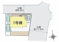 平塚市岡崎　新築一戸建て　1号棟の区画図|配置図