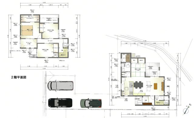 佐伯区屋代1丁目 No.1の間取り|(2号棟)間取図/ 3580万円 / 土地187.62㎡ / 建物111.78㎡ / 車3台駐車可能
