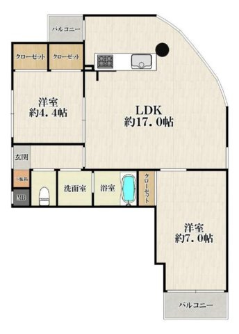 コスモ住吉川の間取り|部屋の隅々に明るい光が満ちる、多面採光で明るい角住居。明るい日差しがあれば、気分もいつもごきげんで温かい空間が生まれます。
