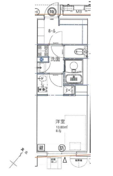 GENOVIA(ジェノヴィア大森町の間取り|洋室8.5帖の1Rバストイレ別独立洗面台！
玄関ホールウォークインクローゼットのような変わった間取り！
