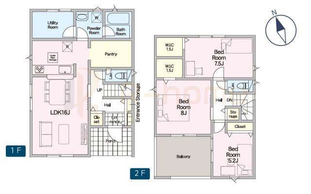 水戸市新荘第4　新築戸建て　1号棟の間取り|3LDK＋パントリー＋WIC、土地面積149.04m2、建物面積98.82m2