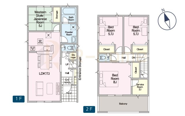 水戸市新荘第4　新築戸建て　2号棟の間取り|4LDK＋サービスルーム、土地面積145.35m2、建物面積98.82m2
