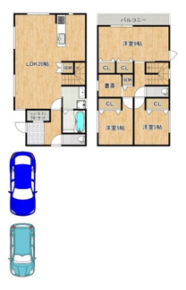 【間取り】 | 緑町２丁　新築一戸建 | 【駐車２台可能】セカンドカーや来客時も安心ですね！広々駐車スペースはママやお子様の自転車も停められますね！