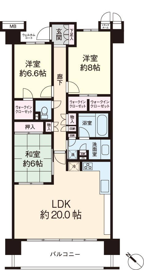 LDK約20帖、全居室6帖以上の間取プラン