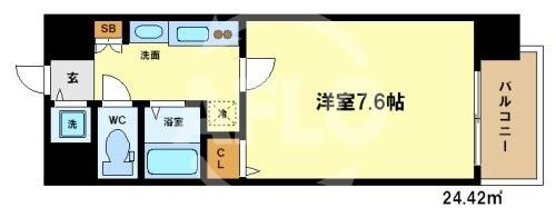 プレサンス上町台東平の間取り|プレサンス上町台東平　7.6帖の間取り