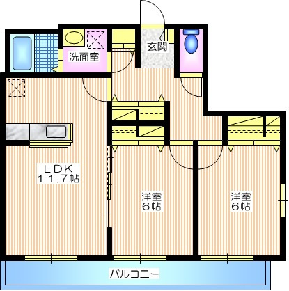 Ｃｏｍｏｄｏ　Ｃａｓａの間取り|最上階角部屋２面採光　明るい２ＬＤＫ６０．３１平米