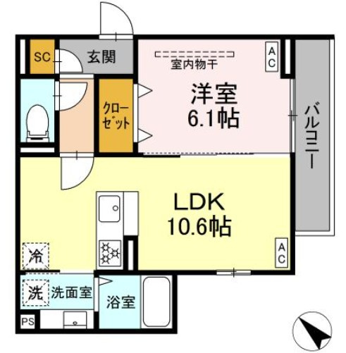 D　Paina　菅馬場2Bの間取り