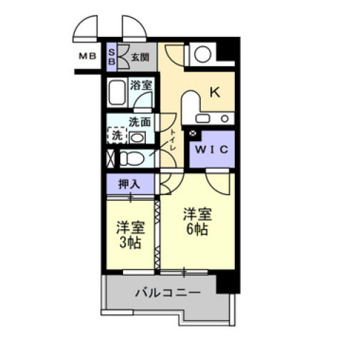 トランコート御幸橋の間取り|洋室6帖・3帖＋Kの2K