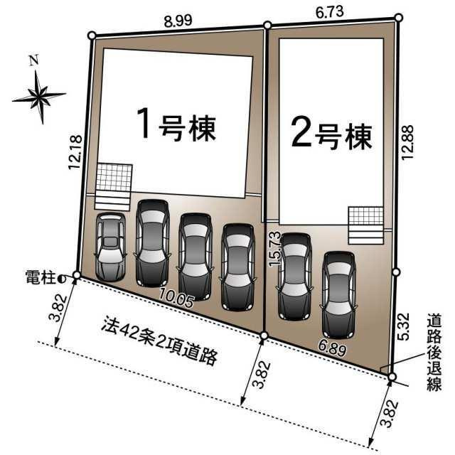 津島市瑠璃小路町　第２・2号棟の区画図