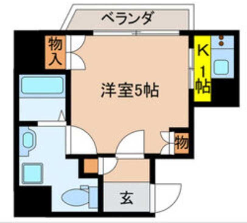 AXAS蒲田の間取り|間取り　1K洋室　バストイレと独立洗面台独立