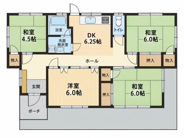 栃木市藤岡町　昭和の趣を残す平屋住宅｜和室3部屋＋洋室の4DKの間取り