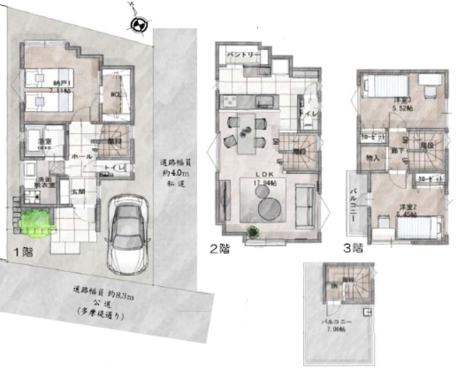 世田谷区玉川　新築戸建の間取り