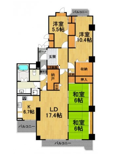 西宮市松下町の賃貸マンションの間取り