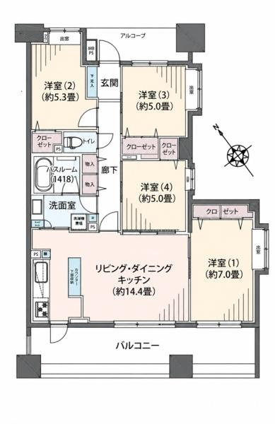 ライオンズマンションセントワーフ横濱の間取り|ゆとりのある4LDKです！
お気軽にお問い合わせください。