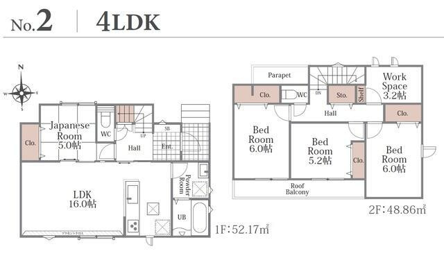 新築戸建て・仲介手数料無料）津島市神尾町０２期・2号棟の間取り|２号棟　間取り図