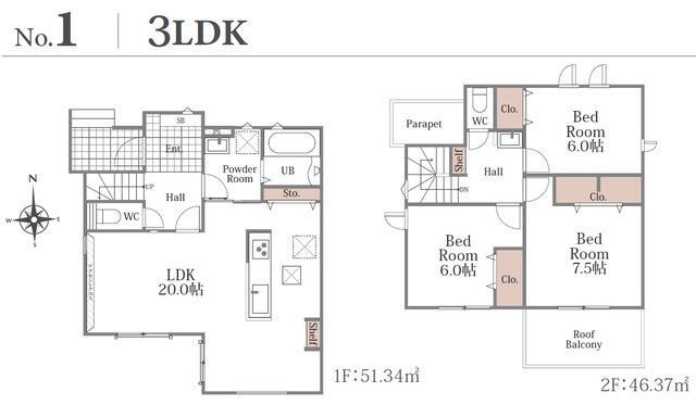 新築戸建て・仲介手数料無料）津島市神尾町０２期・1号棟の間取り|１号棟　間取り図