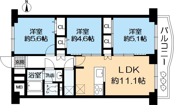 御影プライムハイツの間取り|・専有面積：２階部分 60.83㎡ 3LDK 
・阪急神戸本線御影駅徒歩９分 JR東海道本線住吉駅徒歩11分
・神戸市立住吉中学校徒歩１分
・東向き
・各部屋収納有
・トランクルーム付（使用料無償）