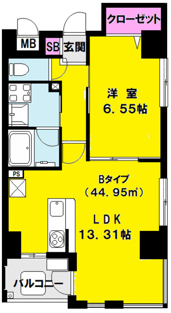 川崎市多摩区登戸の賃貸マンションの間取り