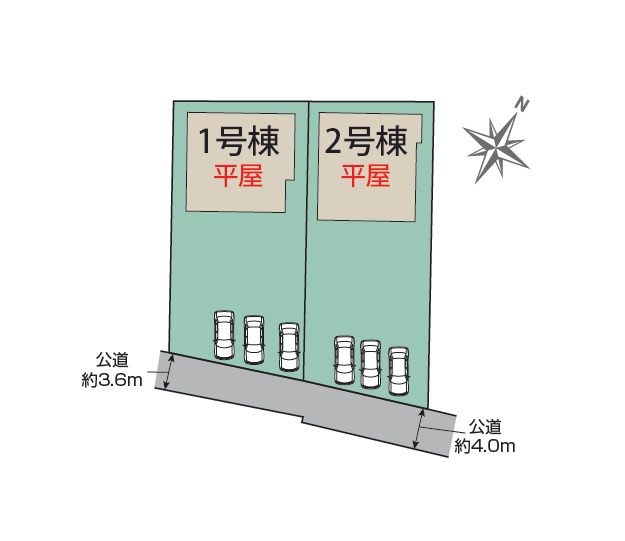 新築　桐生市相生町5丁目　2号棟　Blooming Gardenの区画図|全2区画の2号棟です。土地約106坪。