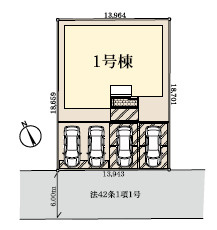 深谷市東方町5丁目　南6M公道　平屋建ての区画図